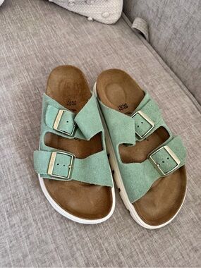 Sage Green Suede Double Strap Birkenstock